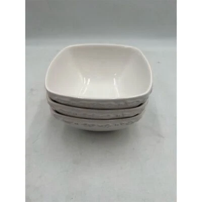 3) AMERICAN ATELIER--BIANCA WAVE--Square Bowls -- White Ceramic Classic Style - Image 1 of 3