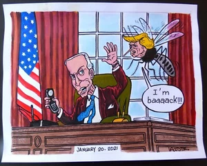 DONALD TRUMP ATTACKS JOE BIDEN Dibujo Dibujado Cubano de Lacoste LA HABANA CUBA ARTE - Imagen 1 de 5