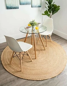 Round Rug 100% Natural Jute Farmhouse Area Rug Hand Woven Rustic Look Rug Rag - Picture 1 of 8