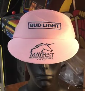 1987 Mayfest Bud Budweiser Light Beer Adjustable Promo Pink USA Visor Cap Hat #K - Picture 1 of 5