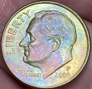 2006-P Roosevelt Dime Beautiful Lustrous Gold/Rainbow Toned Coin #4 - Picture 1 of 16