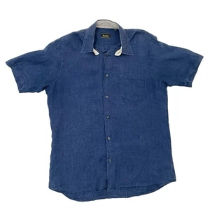 Neiman Marcus 100% Linen Button Up Short Sleeve Shirt Blue size Medium - Picture 1 of 4