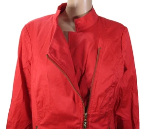 Bob Mackie Wearable Art Red Cotton Blend Moto Style Jacket Plus Size M Gold Zip - Bild 1 von 10