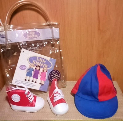 Little Sisters Rojo Blanco Tenis Gorra de Béisbol Sombrero, Bolso Se Adapta a Muñeca American Girl Foto 1 de 4