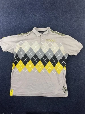 Camisa polo masculina Coogi 3XL cinza amarela argila gráfica World Tour bordada XXL - Imagem 1 de 4