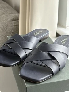 Hobbs Anne Navy Leather Flat Sandal With Dust Bag And Box. Size UK7 Worn Once - Picture 1 of 7