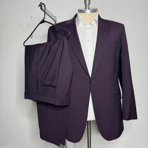 Joseph Abboud Plum Suit 50L 38W Wool Blend Diamond Pattern - Picture 1 of 12