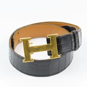 Cinturón de cuero HERMES Constance negro marrón dorado talla 80 auténtico vin... - Imagen 1 de 11