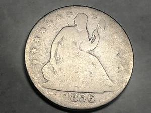 1856-O SEATED LIBERTY silver U.S. half dollar. AG/VG, cleaned, pale. #nL1 - Picture 1 of 2