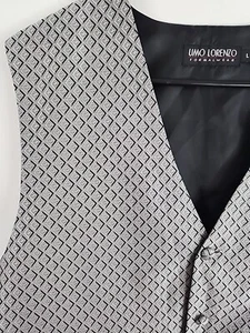 Umo Lorenzo Formalwear Mens Silver Diamond Design 5 Button Vest, Size Large - Picture 1 of 9