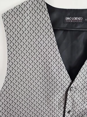 Umo Lorenzo Formalwear Mens Silver Diamond Design 5 Button Vest, Size Large - Image 1 of 4