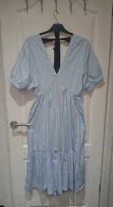 Topshop Cotton Pop Bow Blue Midi Dress Size 10 - Picture 1 of 5