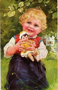 Antigua postal vintage niñas y muñecas de juguete (977) - Imagen 1 de 2