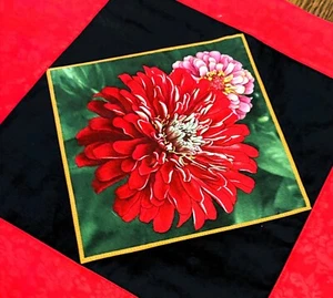 Handmade table runner Red  & Black with Bright Flowers 14.5" x 52" New - Picture 1 of 8