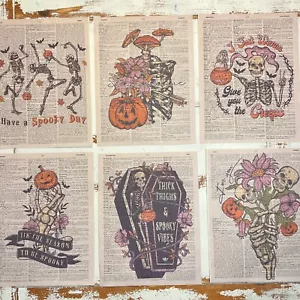 Dictionary Prints Skeleton Themed Halloween Art Prints Set (6) Wall Art Bundle - Picture 1 of 7