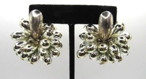 Vintage 1980's Large Silver Tone Dangle Pierced Earrings Statement 1 3/4" long - Picture 1 of 9
