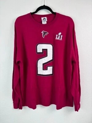 Camiseta Majestic masculina GG vermelha manga longa estilo camisa Matt Ryan algodão NFL - Imagem 1 de 4