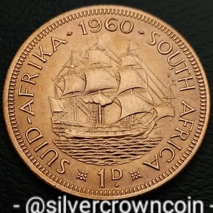 Africa South 1 Penny 1960. KM#46. Large One Cent coin. Dromedaris Ship Sailing H - Picture 1 of 7