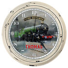 Personalised Kitchen Wall Clock Flying Scotsman Steam Train Round Glass KRC08