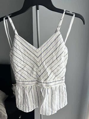 Monteau Los Angeles Juniors Small Crop Top Adjustable Straps White Blue Stripes - Image 1 of 4