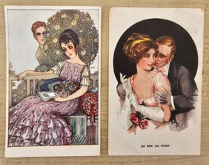 Lotto di 2 cartoline viaggiate artistiche d'amore Anni 20 - Picture 1 of 2