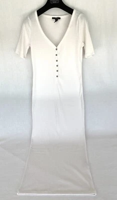 Forever 21 Long White Bodycon Straight Short Sleeve Button Shirt Dress Size M - Image 1 of 4