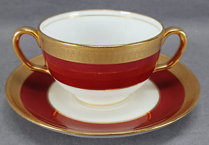 Minton G8410 Red Band & Gold Encrusted Bouillon Cup & Saucer Circa 1911 B