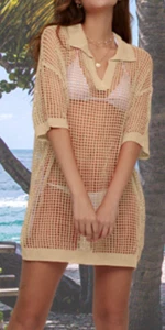 NEW DEEP SELF Women's Crochet Swimsuit Cover Up Khaki Size Large - Picture 1 of 1