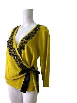 Suéter Kaliko Wrap Jumper Talla 18 Tejido Angora Mujer Top Encaje Verde Foto 1 de 4