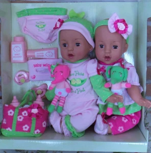 Twin Baby Dolls 22 Pc Set 15" NIB Peas in a Pod by Brass Key eyes open/close - Picture 1 of 7