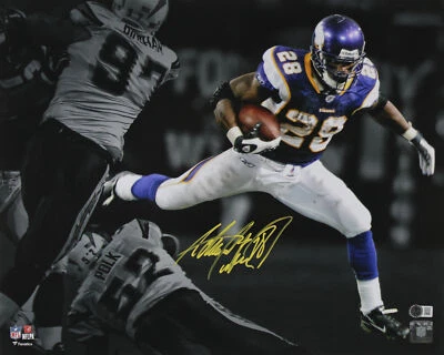 Foto foco firmada por Adrian Peterson de los vikingos 16x20 con sello amarillo BAS testigo Foto 1 de 2