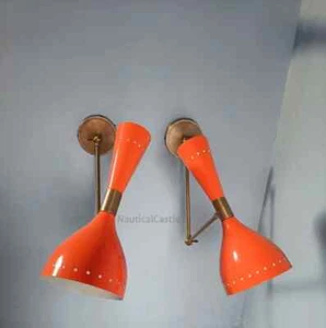 Sconce Mid Century 1950's Italian Stilnovo Diabolo Sconce Light Pair Bedside - Picture 1 of 6