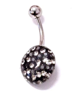 Anillo Vientre Acrílico Negro/Plateado 13mm Disco No Cuelga Acero Naval - Imagen 1 de 3