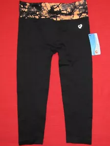 SHOACTIVE Black Nylon Printed High-Waist Seamless Yoga Running Capri Pants sz S - Picture 1 of 5