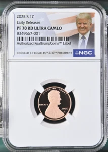 2025 S Lincoln Penny Cent 1C NGC PF70 RD UCAM Early Releases - TRUMP LABEL - Picture 1 of 2