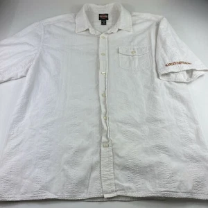 Men's Harley Davidson Short Sleeve Shirt White Bumpy Seersucker Slim Fit 2XL XXL - Picture 1 of 8