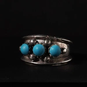 Vintage Sterling Silver 25 Blue Turquoise Ring Wide Domed Band Modernist Size Q - Picture 1 of 7
