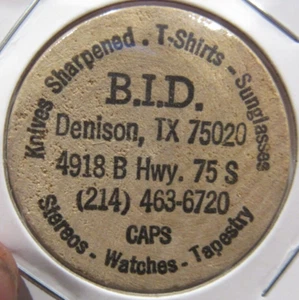 Vintage B.I.D. Denison, TX Nichel legno - Gettone Texas - Foto 1 di 2