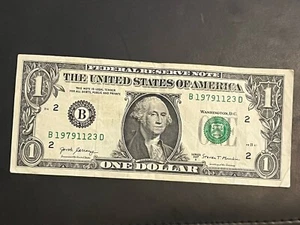 November 23 1979 Birthday Note Fancy Serial Number One Dollar Bill B19791123D - Picture 1 of 3