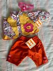 Lee Middleton Doll Clothes Floral Print Shirt, Orange Capri Pants,Vest, Hair Bow