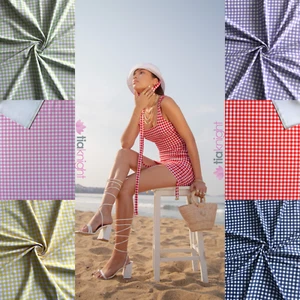 Luxe Heavy Matt Lycra 4 Way Stretch Dressmaking Swim Fabric- Gingham SQ882 - Picture 1 of 16