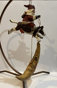 VTG House of Hatten Santa Riding Cow Jumping Over Moon Ornament-RARE - Picture 1 of 10