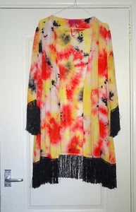 Boohoo Yellow & Orange Tie Dye Fringed Kimono. Size M - Picture 1 of 6