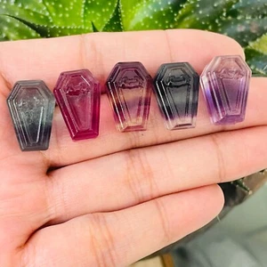5pc Natural fluorite carved Mini coffin quartz crystal reiki healing - Foto 1 di 4