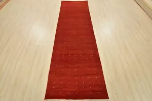 Gabbeh Lori Runner 3’1” x 9’11” Red Wool Contemporary Hand-Knotted Oriental Rug - Picture 1 of 12