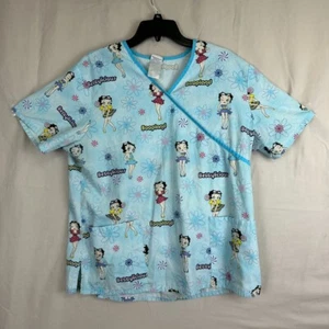 BETTY BOOP Scrub Top Womens XL Front Pockets Poop Poop de Doop Clean - Picture 1 of 9