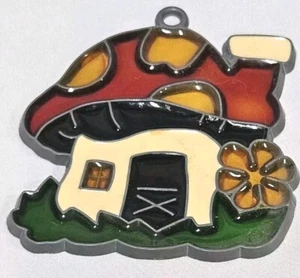 Faux Stained Glass Mushroom House Flower Suncatcher Ornament Window Art Retro  - Picture 1 of 6