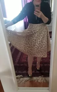 Ann Taylor factory Taupe Cut Out Guipure Floral Flare Skirt Embroidered beige - Picture 1 of 10
