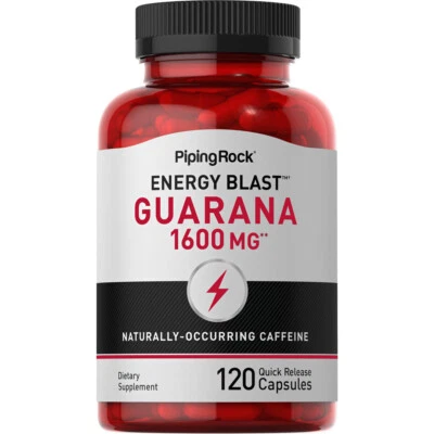 Cápsulas de guaraná 1600 mg | 120 unidades | Sin OGM, sin gluten | Por Piping Rock Foto 1 de 4