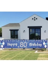 Happy 80th Birthday Banner Approx. 25”L x 118"W (blue) - NEW in Bag - Picture 1 of 4
